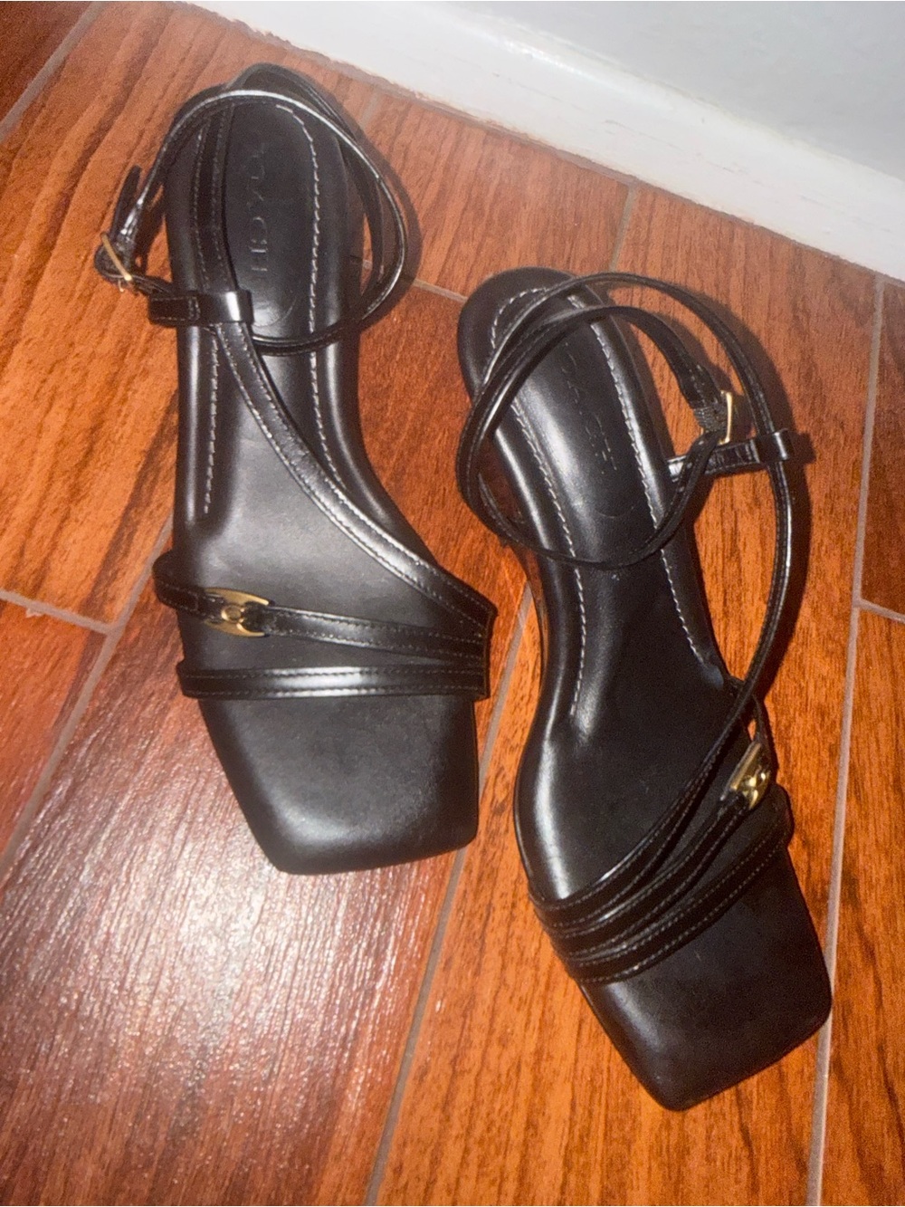 Coach Strappy Black Women's Sandals with Gold Accent